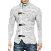 Men's Leather Button Long Sleeve Knit Cardigan Jacket