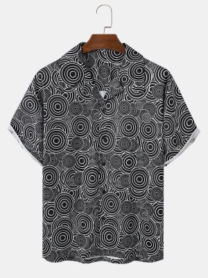 Mens Loop Overlay Print Buttons Short Sleeve Shirts