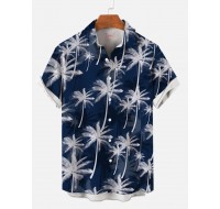 Full-Print Beach Style Hawaiian Palm Coconut Tree Printing Men's Short Sleeve Shirt